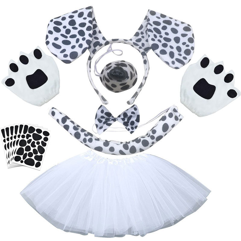Halloween Dalmatian headband ears gloves skirt Halloween performance dress up suit_viptrois.com