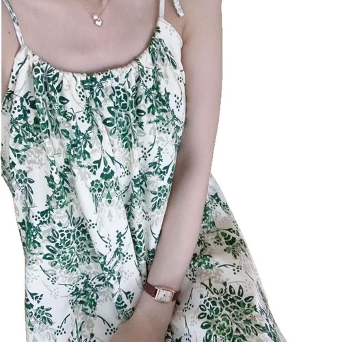 A 2025 fresh girl strap forest-style ribbon strap with a built-in cushion, can be worn outside, sweet loose medium-long sleep dress
