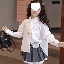 女童长袖衬衫春装2025新款儿童小女孩洋气蝴蝶结白色衬衣一件批发