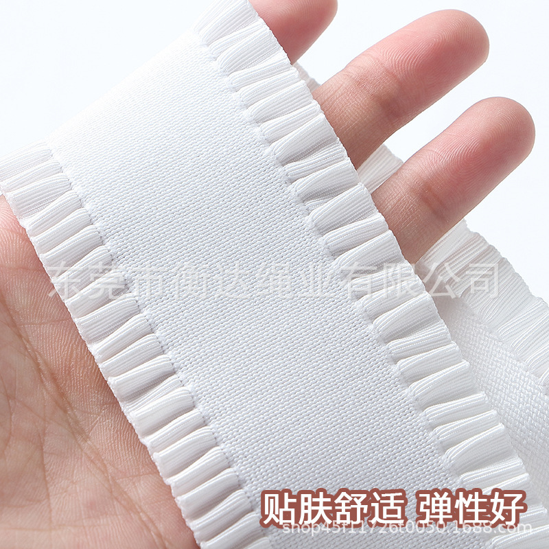 Fábrica de venta al por mayor 5cm negro y blanco dobles pliegues de encaje elástico para fortalecer la falda elástica de cintura de pantalones