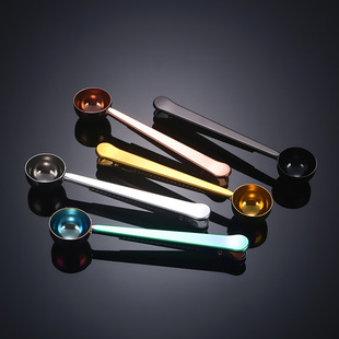 Cross-Border 304 Stainless Steel Measuring Spoon Clip Two-In-One Food Sealing Clip Household Milk Powder Coffee Measuring Spoon Baking Measuring Spoon