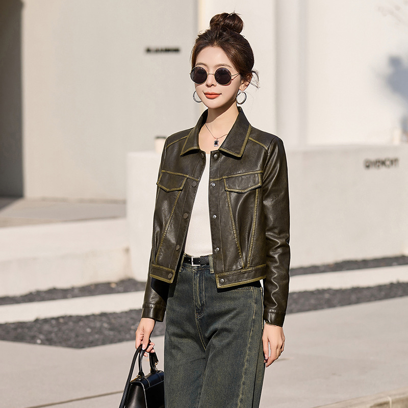 海宁真皮皮衣女2025新款修身显瘦皮外套女士休闲时尚设计感机车服|undefined