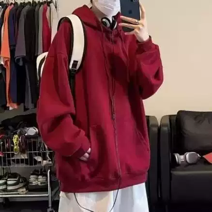Factory wholesale hooded fleece-lined solid color sweater men's and women's fashion loose leisure Joker to figure printed LOGO