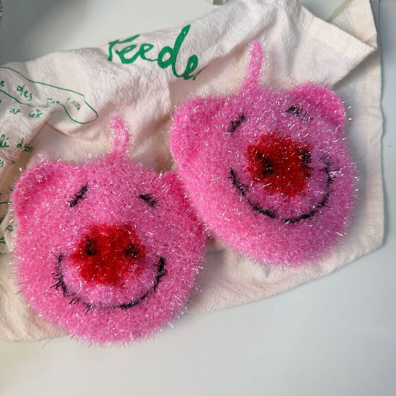 Manufacturer Wholesale Acrylic Dish Towel, Handmade Crochet Smiley Face Cute Dish Brush, Cleaning Cloth with Smiley Face, Oil-Resistant