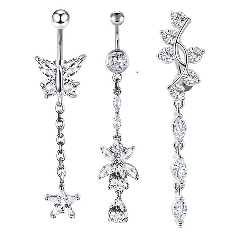 European American Style Golden Zircon Shambhala Rhinestone Belly Button Ring 3-Piece Set - Stainless Steel detail image 7
