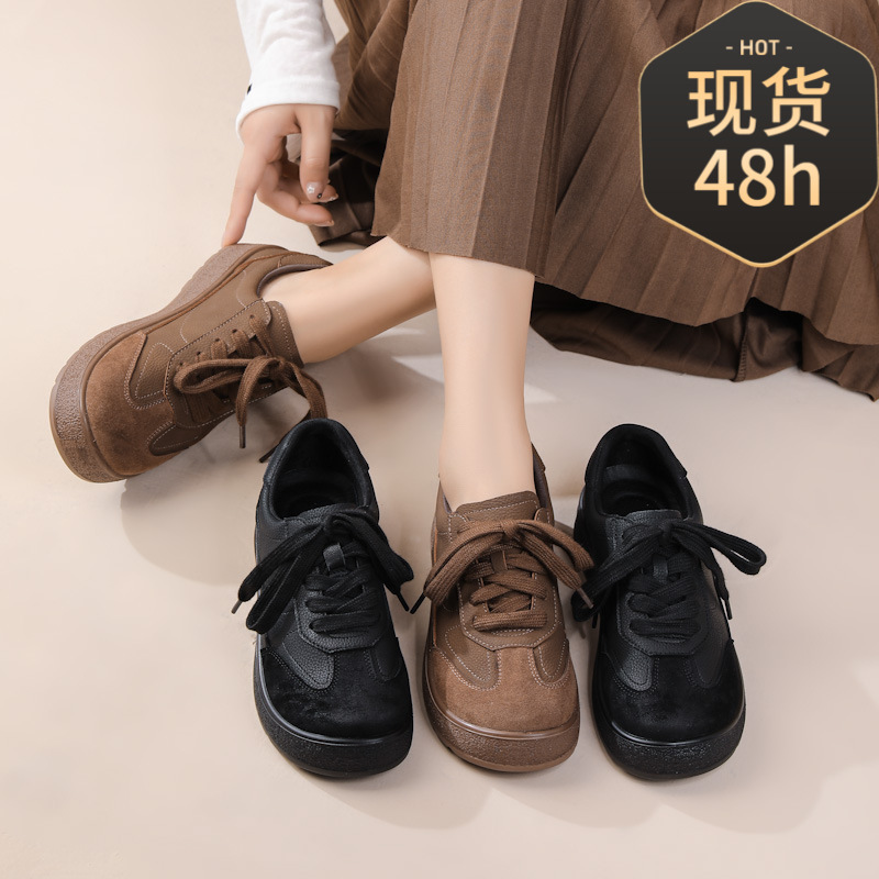 Genuine Leather Moral Training Shoes for Women 2025 Autum New Retro Brown Shoes Niche Sports Sneakers Flats Maillard Genuine Leather Moral Training Shoes for Women 2025 Autum New Retro Brown Shoes Niche Sports Sneakers Flats Maillard