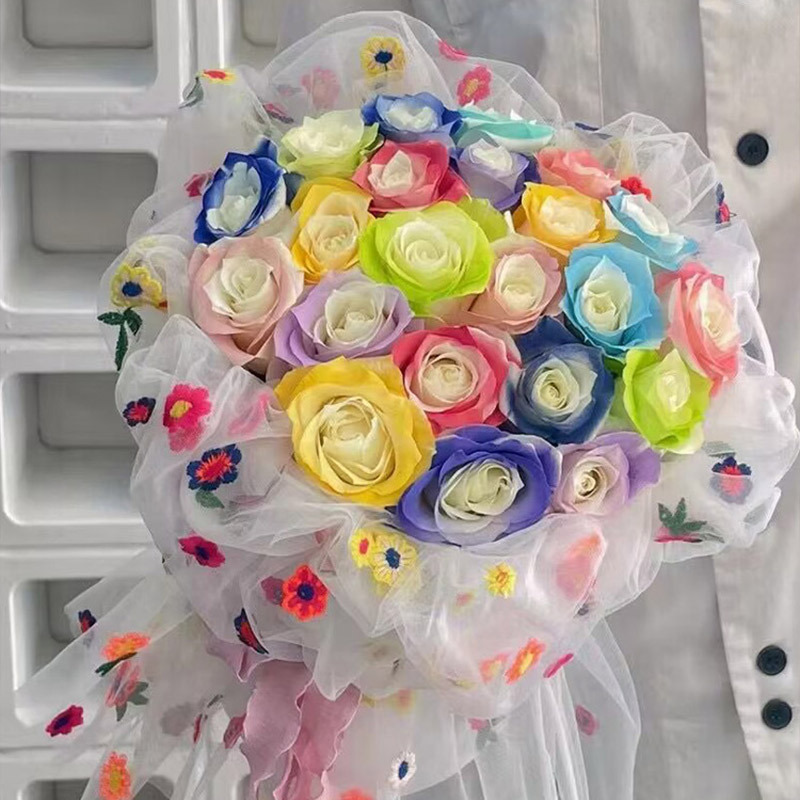 网红小香风花束网纱小花园公主裙包花纱网花店鲜花包装材料批发