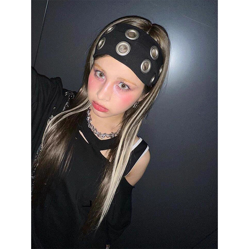 Cruz de fronteras europea y americana punk estilo retrógrado metal rock tocado de estilo amplio borde elástico transpirable correa de pelo para mujeres