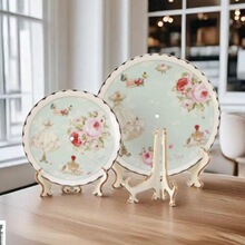 台湾装饰瓷盘圆盘子支架相框茶饼架托赏盘时钟塑料展示架摆盘托架