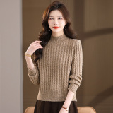 年轻款时尚提花针织衫秋冬毛衣打底衫大码宽松保暖内搭年轻妈妈装，女装针织衫/毛衣，妃慕昵服饰