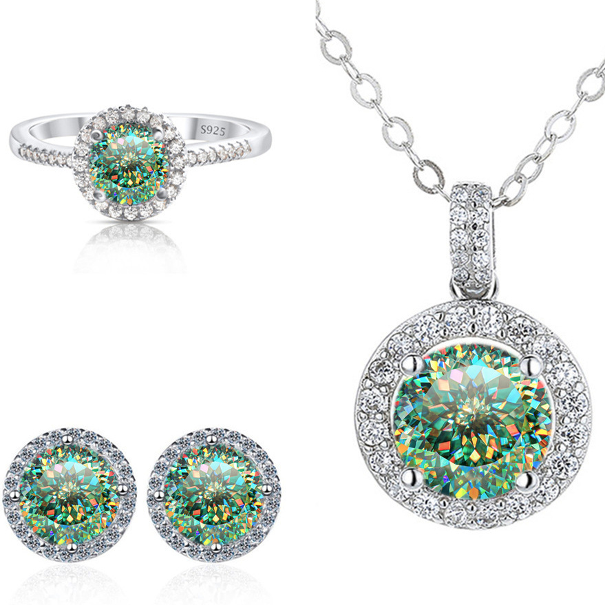 Color Moissanite set pendientes collar conjunto de anillos S925 plata esterlina cinturón certificado GRA especialización transfronteriza