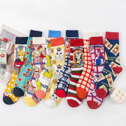 Japanese trendy socks, mid-calf women's socks, cute cat cartoon socks, thickened high socks