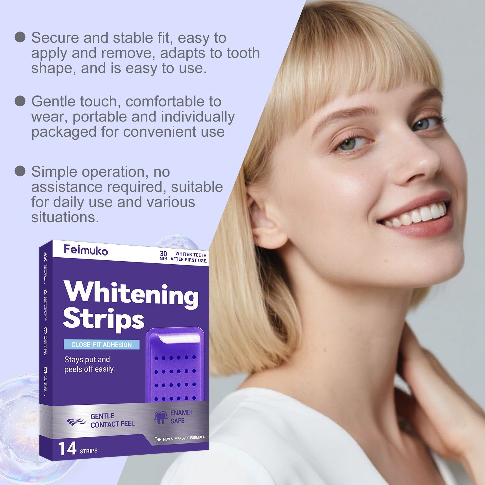 Bandes blanchissantes pour les dents Purple Shine, format portable, usage quotidien à domicile, produit d'hygiène bucco-dentaire facile à utiliser_voghion.com