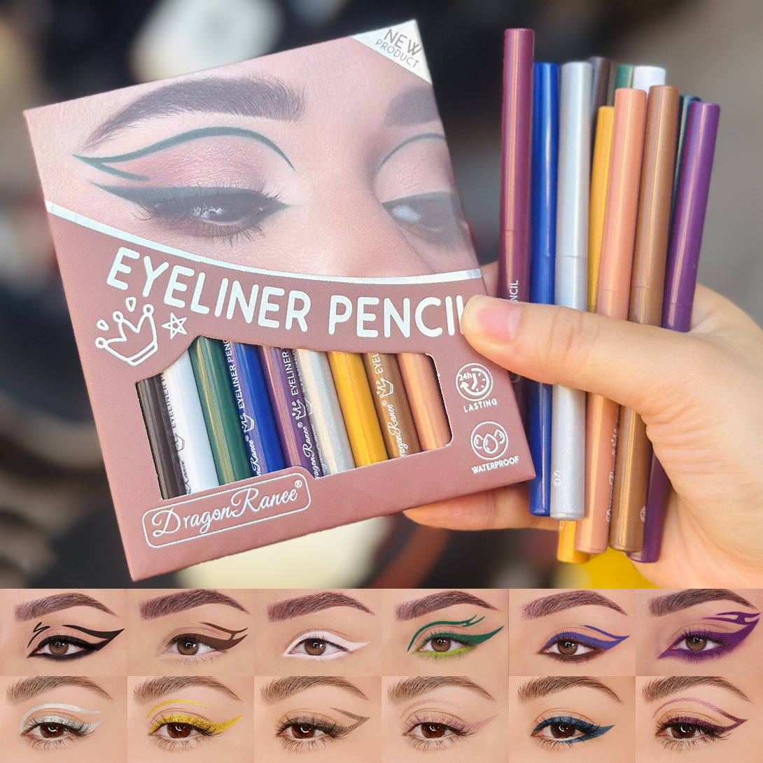 Cross-Border Exclusive Dragonranee Eyeshadow Pen 12-Color Set with Pearlescent Fine Glitter Eyeliner Gel Pen for Foreign Trade Wholesale