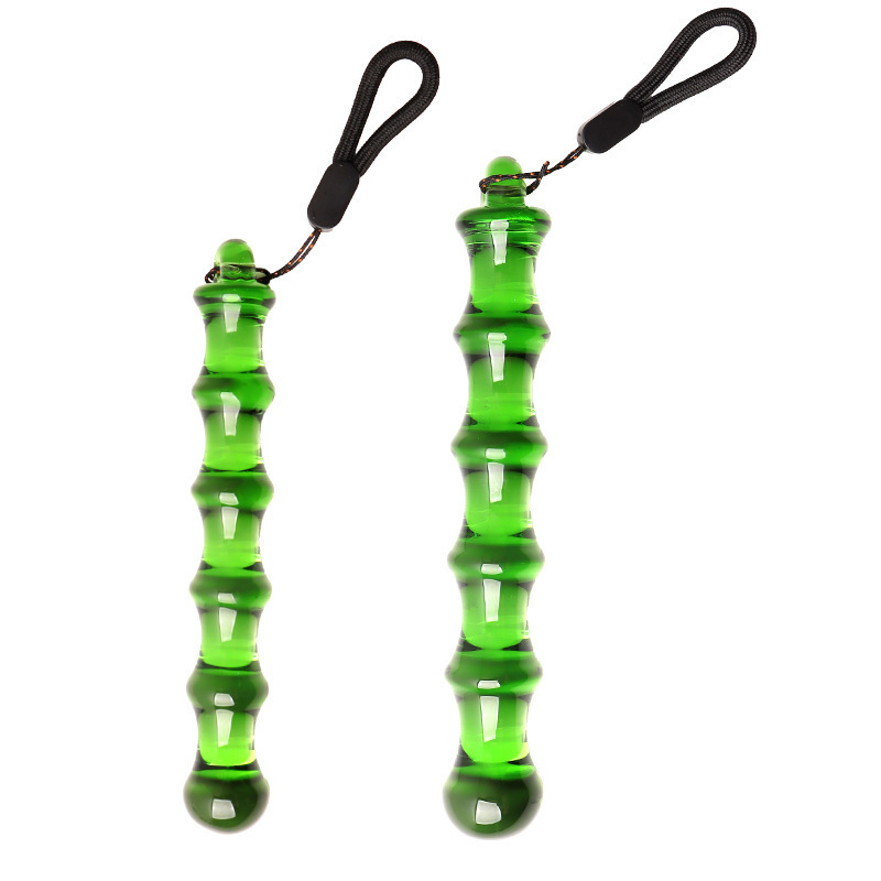 Crystal Glass Anal Plug Dildo, Bamboo-Shaped Transparent Green, 19 cm Large — detail image 1
