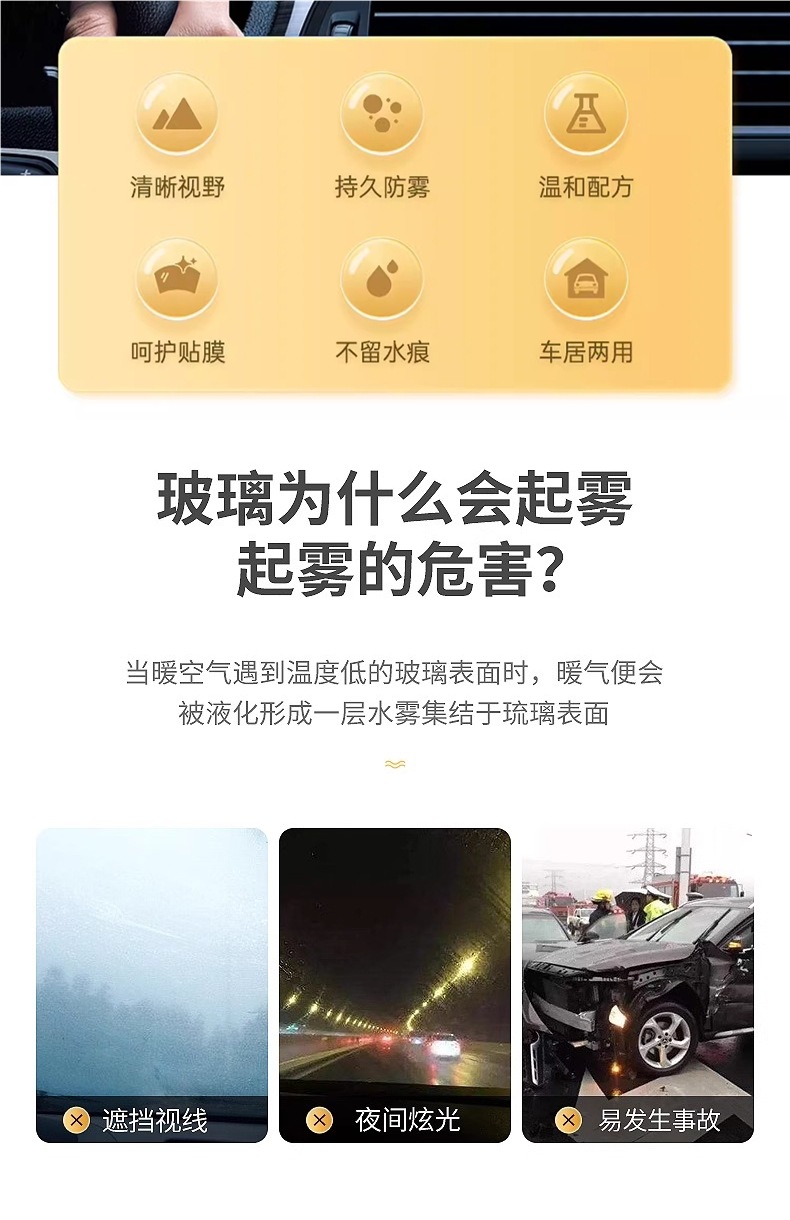 Car Anti-Fog Agent, Car Windshield Defogger, Rearview Mirror Rainproof Agent, Long-Lasting Water-Repellent Rainproof Agent