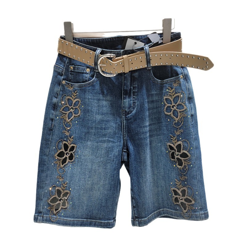 Bermudas de Mezclilla Bordadas para Mujer de Mezclilla Diseño Bordado, Tiro Alto image 5