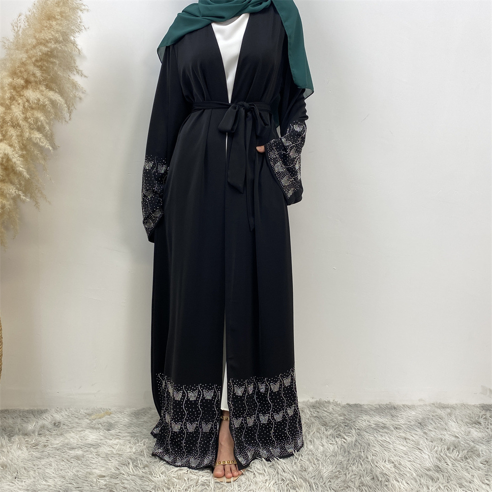 Modest Abaya Dress/Muslim Dress Women Rhinestone Cardigan Robe Fashion For Muslim Clothing_ecoleips.com
