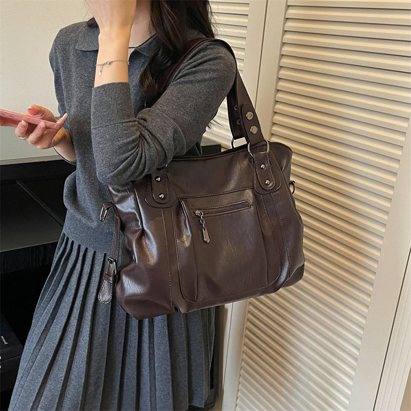 Túi tote nữ cỡ lớn đựng nhiều đồ, túi đeo vai kiêm túi xách tay và đeo chéo, phong cách đơn giản — màu cà phê, màu trắng ngà, đen