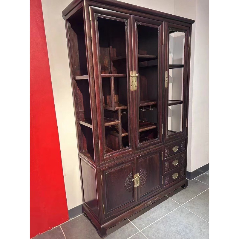 老挝大红酸枝交趾黄檀酒柜玻璃柜古董柜展示柜收纳柜清式明式