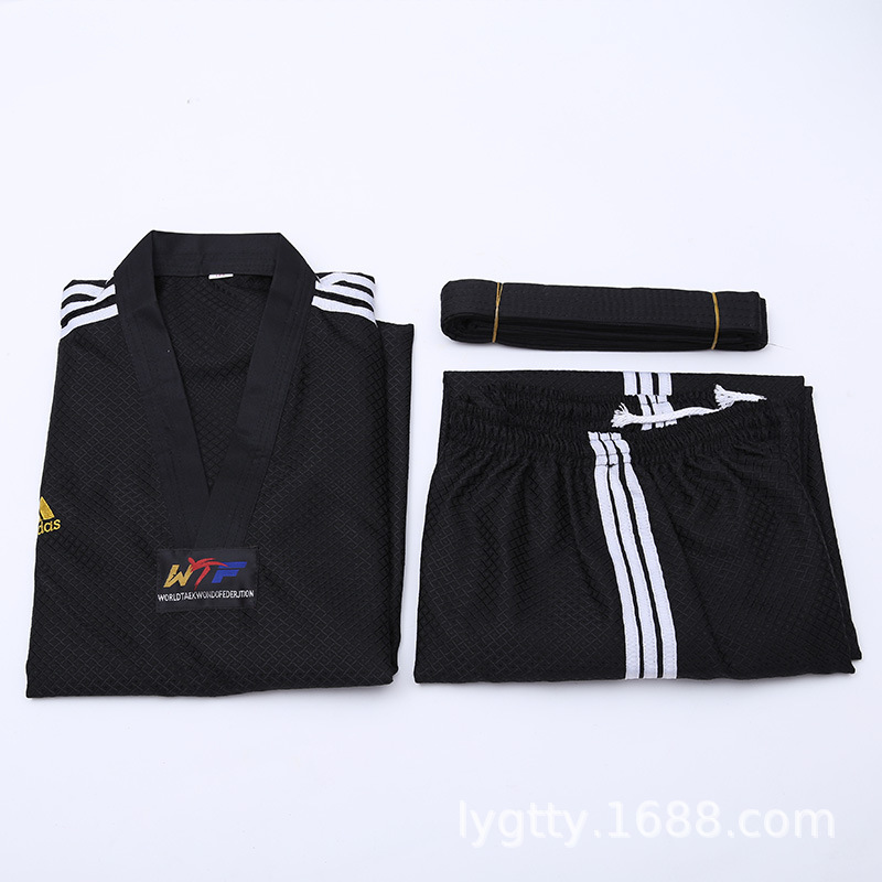 Direct supply black taekwondo suit adult training red road suit polyester children taekwondo training suit honeycomb pattern