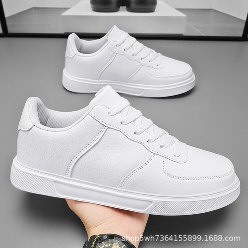 Men's Size 36 Large Comfortable Air Force Style Leather Sneakers with Breathable Surface for Youth and Leisure Trendy and Versatile White Shoes