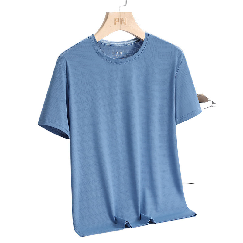 Camiseta de hielo de hombre de verano de manga corta, camiseta delgada suelta de hielo grande, ropa de hombre de secado rápido, ropa de media manga para hombres.