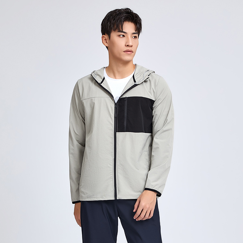 Otoño de los hombres chaqueta con capucha deportes de secado rápido corriendo cremallera cortavientos nylon estiramiento de cuatro lados más el tamaño en stock al por mayor