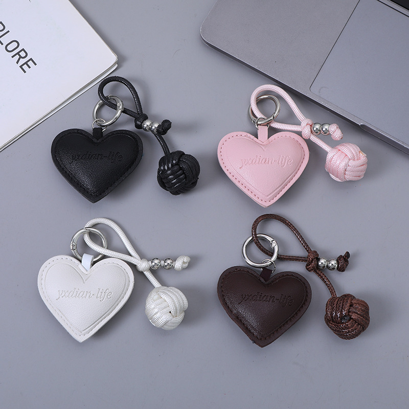 Heart-Shaped Leather Small Pendant with Woven Ball Bag Pendant for Women, Exquisite Woven Ball Car Keychain Heart-Shaped Leather Small Pendant with Woven Ball Bag Pendant for Women, Exquisite Woven Ball Car Keychain