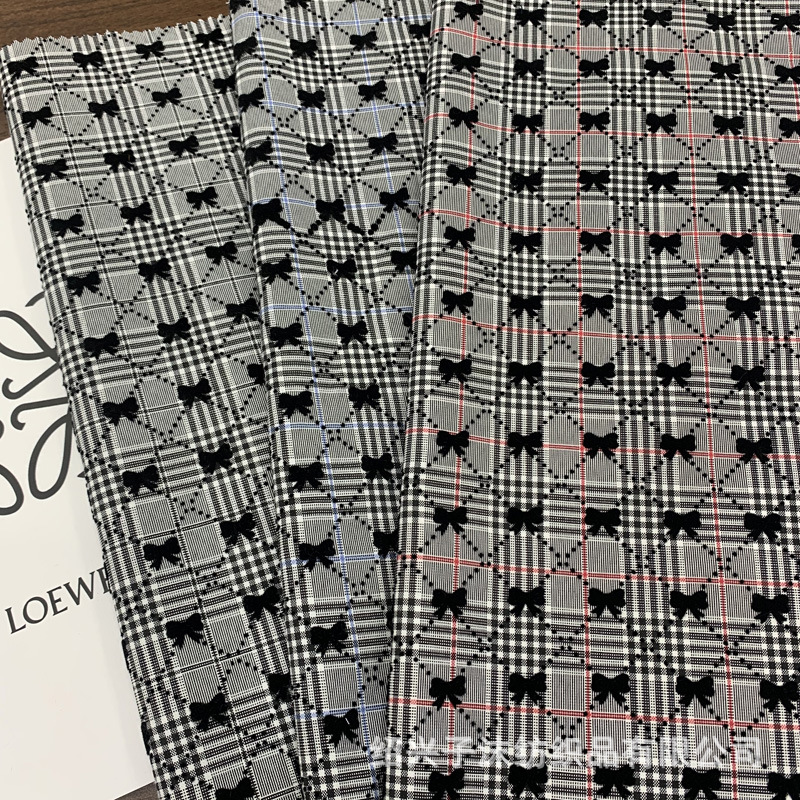 现货供应植绒格子箱包发饰洛丽塔外套连衣裙面料布料格子布