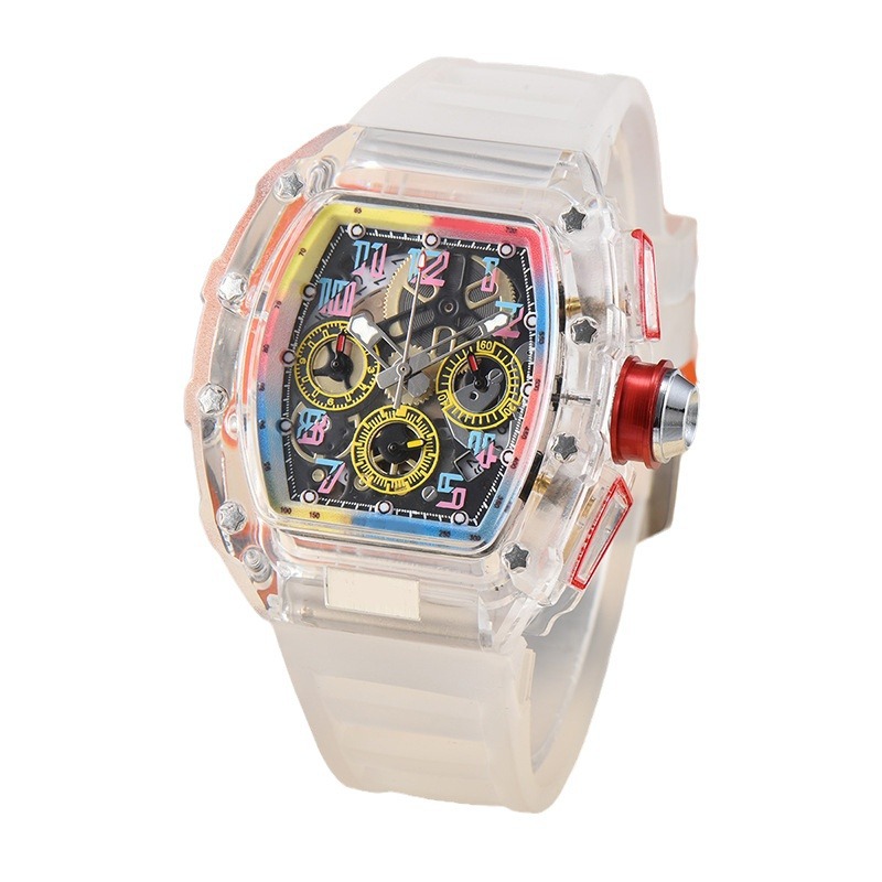 Nuovo orologio al quarzo con botte di vino per il commercio estero, orologio alla moda colorato in cristallo trasparente, orologio da coppia_voghion.com
