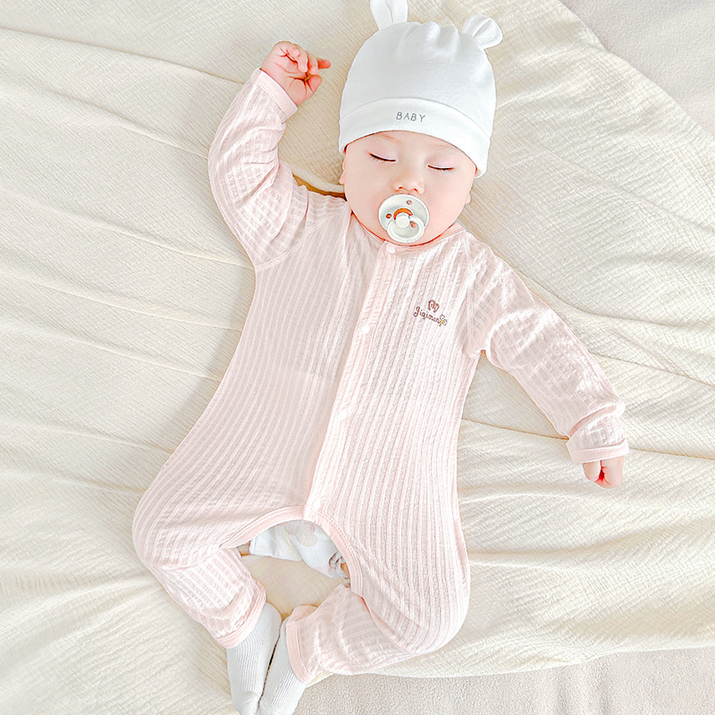 Bebé mono verano recién nacido algodón fino manga larga ropa de archivo abierto hombres y mujeres pijamas con aire acondicionado ropa de verano para bebés