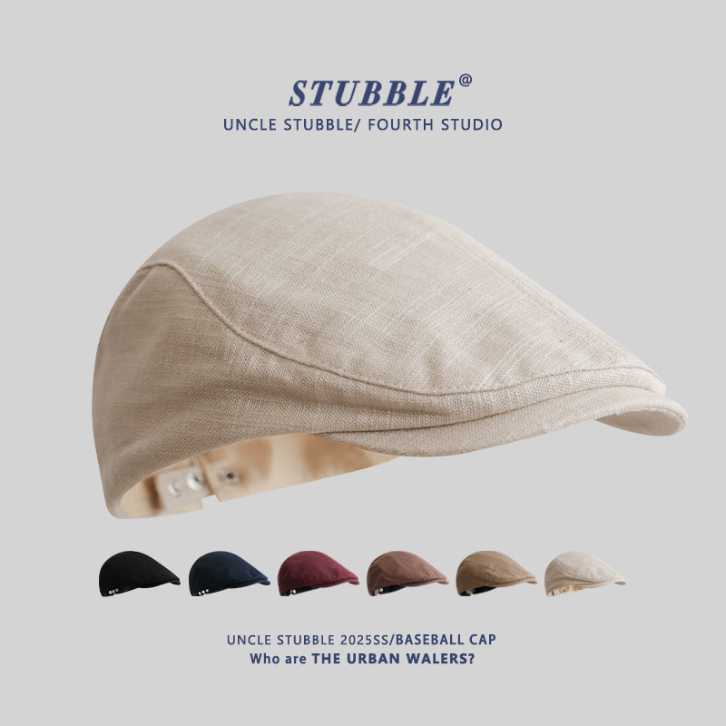 Summer Thin Cotton and Linen Newsboy Cap for Men and Women, Japanese Style Retro Literary Newsboy Cap, Fashionable British Style Duckbill Cap