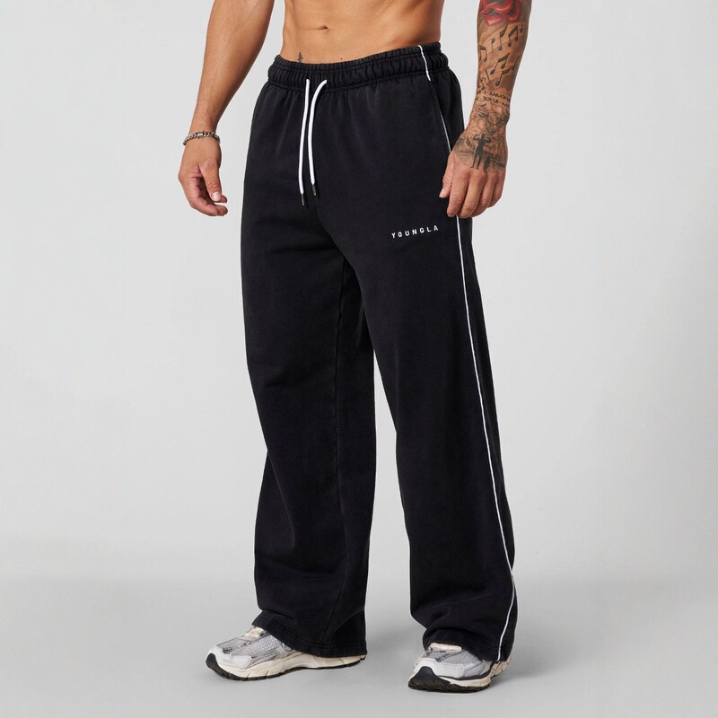 Youngla American Style Male Sweatpants Jogger Muscle Sports Fitness Training Trousers Cotton Embroidery Wide Leg Pants