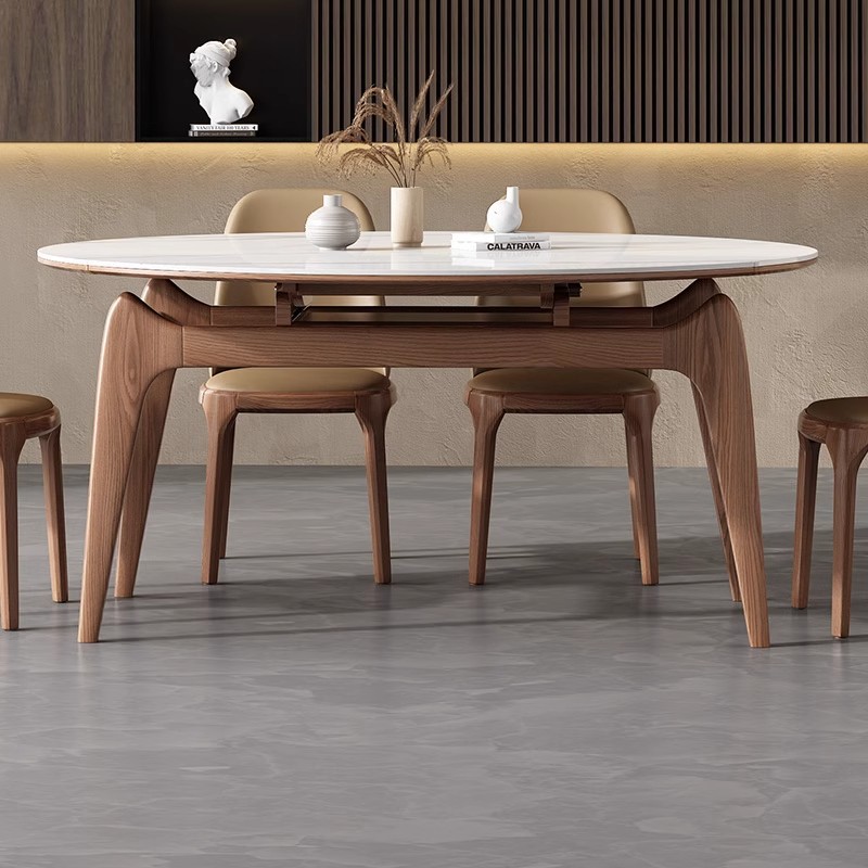 Slate Dining Table and Chair Set, Modern and Simple, for Home Use, 2025 New Model, Extendable Wooden Cat Ear Dining Table, Convertible to Round Table