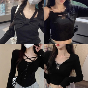 Sly black women's undershirt, women's knitted sweater