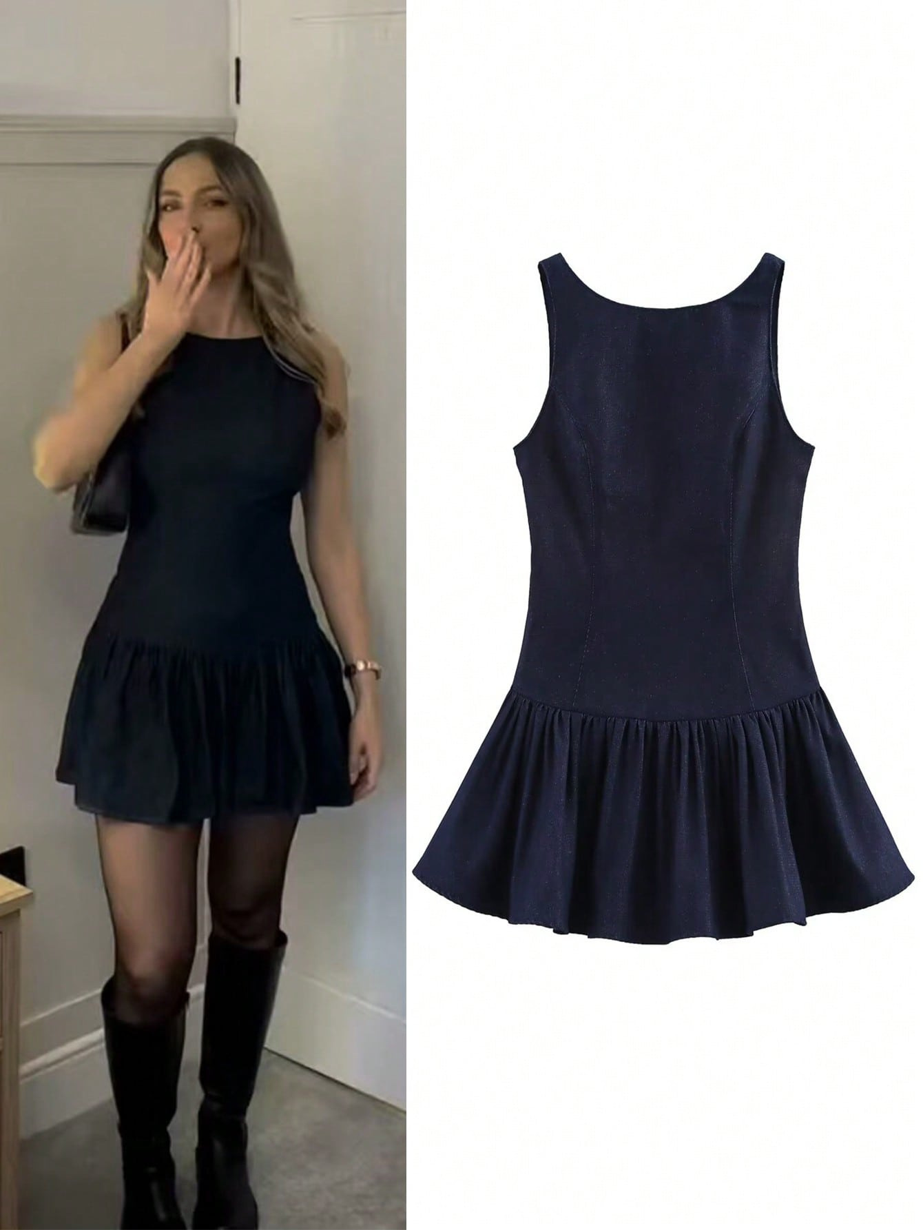 summer fashionable denim dress sleevless with a round collar