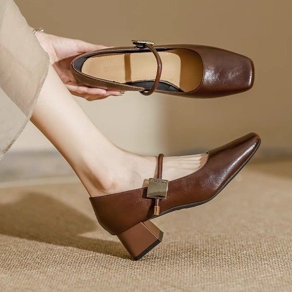 Soft Leather Square-Toe Chunky Heel Mary Jane Shoes 2025 New French Retro Single Strap Soft Leather Mid-High Heel Single Shoes for Women Soft Leather Square-Toe Chunky Heel Mary Jane Shoes 2025 New French Retro Single Strap Soft Leather Mid-High Heel Single Shoes for Women