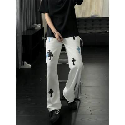 Summer Thin Jeans Men's light blue Cross Straight Loose Trendy Brand Light-colored Casual High-street Trousers