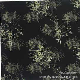 破卡平纹缎印花国风水墨竹子雪纺印花布春夏女衬衫连衣裙旗袍面料