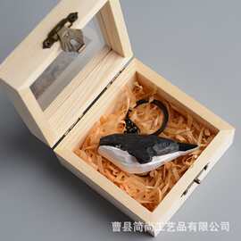 带拉菲草礼物包装复古翻盖玻璃木盒首饰收纳盒送人木质礼品盒