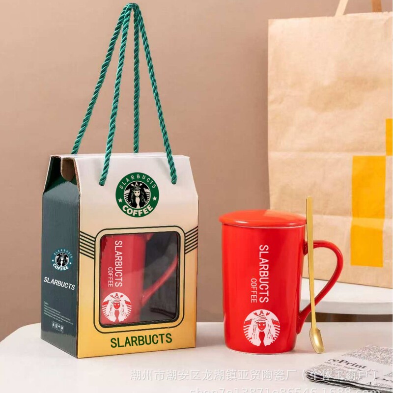 Cross-Border Starbucks Ceramic Mug with Lid, Couple's Water Cup, Birthday and Holiday Gift, Annual Meeting Custom Gift