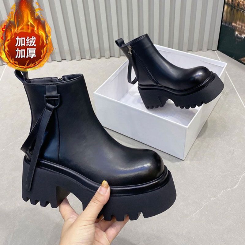 Popular Trendy Platform Martin Boots with Fleece Lining, New Autumn and Winter Slim Shoes, Height-Increasing Versatile Chimney Boots