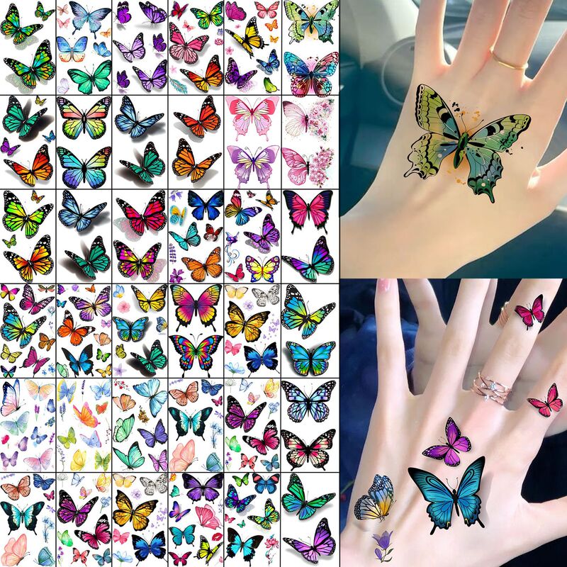 New cross-border colorful butterfly tattoo stickers with a high-end feel for the back of the hand, wrist, and neck, TEMU European and American Tattoo