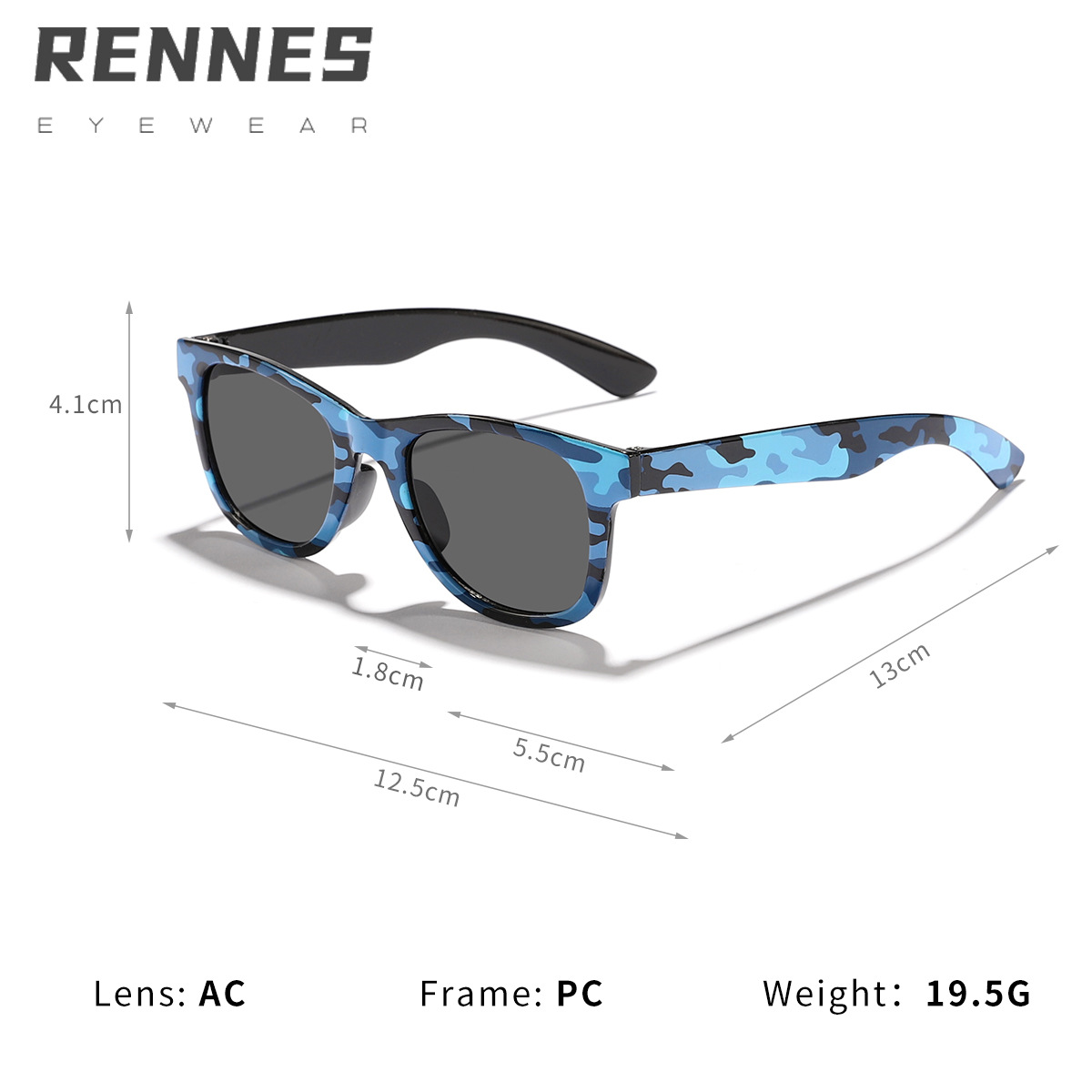 Nuevas gafas de sol de todo fósforo de la serie de camuflaje para niños transfronterizos, gafas de sol cuadradas de colores para bebés lindos Sunglasses