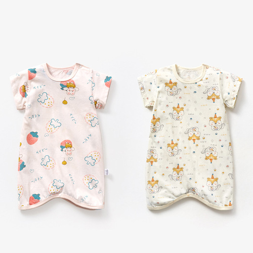 Baby sleeper summer thin unisex infant short-sleeve onesie home children air conditioning sleepwear anti-kick sleep dress wholesale