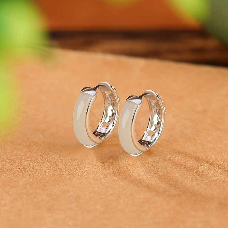 Bông tai kẹp tai retro bạc S925 đính ngọc bích sapphire hình hươu — Kiểu Sapphire