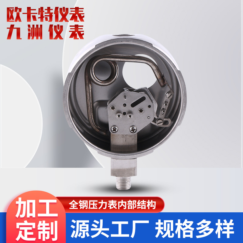 全钢压力表内部结构展示100mm径向全钢一体焊接压力表高压旋螺管