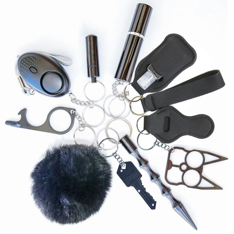 Amazon Cross-Border Fashion Popular Self-Defense Alarm Multi-Functional Keychain Pendant Self-Defense 12-Piece Set