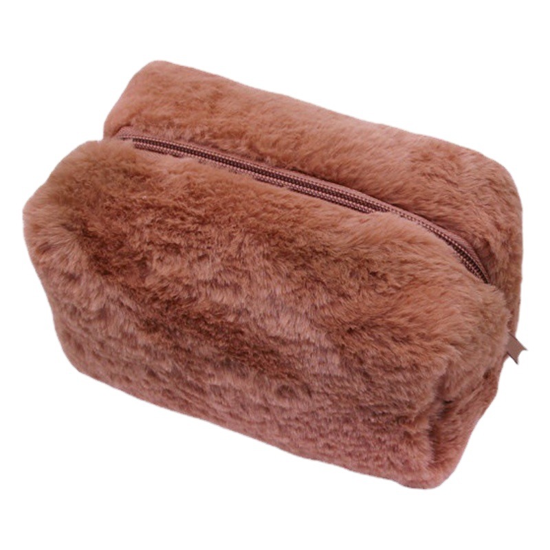 Cross-Border Ins-Style Girly Plush Cosmetic Bag for Women, Portable Travel Storage Bag, Simple Toiletry Bag, Handheld Plush Bag